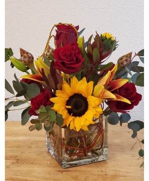 Autumn Flowers Glass Cube 