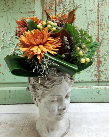 Autumn Goddess  Flower Arrangement in Keepsake Cement Planter