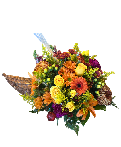 Autumn Harvest Cornucopia Flower Arrangement