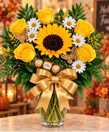 Autumn Ray Sunshine Call Us for Faster Service & Daily Specials: (915) 303-8500 Text Us to Order Anytime: (915) 505-3708 Your trusted source for Flowers & Delivery in El Paso TX 