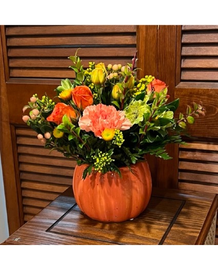 Autumn Warmth Arrangement in a Ceramic Pumpkin