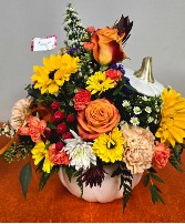 Autumn White Pumpkin Flower Arrangement