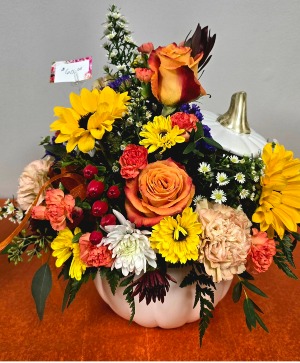 Autumn White Pumpkin Flower Arrangement