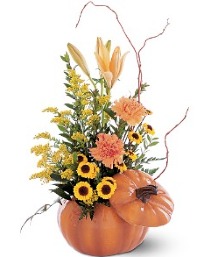Autumn wishes pumpkin fall arrangement