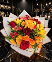 Autumn Wrap Bouquet Assorment of fall flowers