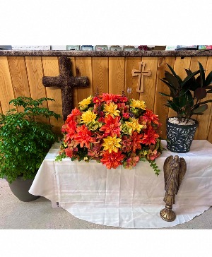 Autumnal Remembrance Silk Flower Headstone Arrangement