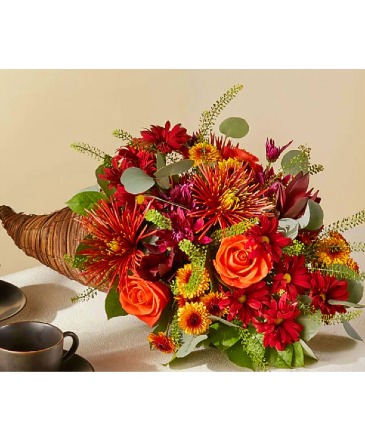 Autumn's Favorite Cornucopia    in Granger, IN | Yellow Rose Florist And Flower Basket