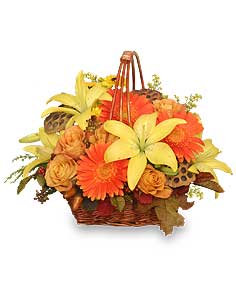 GOLDEN GRANDEUR Basket of Fall Flowers