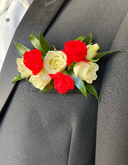 B12-15   Miniature Rose and Miniature Carnation Pocket Boutonniere