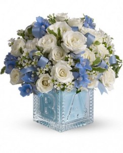 Baby Block for Boy cube vase with flowers