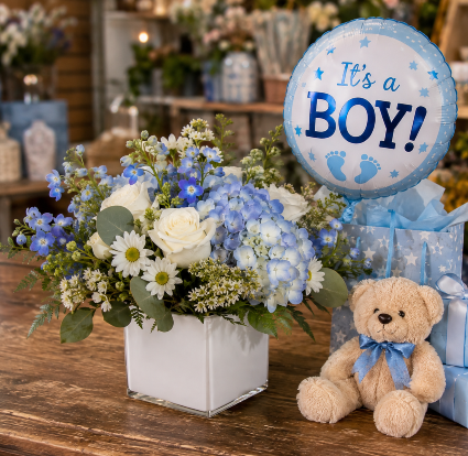 Baby Boy Celebration Floral Arrangement * Teddy Bear and Ballon Sold Separately