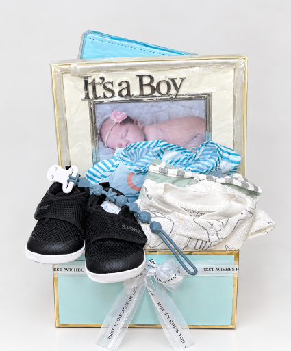 Baby Boy Gift Basket   Luxury Newborn Gift Set with Baby Clothes & Shoes