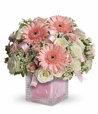 Baby Girl Block fresh flowers