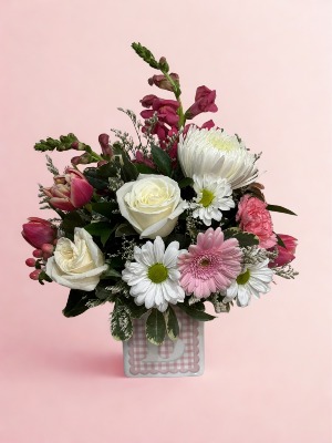 Baby Girl Botanicals Arranged Flowers in Keepsake Ceramic Container