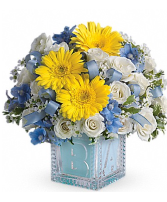 BABY'S FIRST BLOCK FLOWER ARRANGEMENT