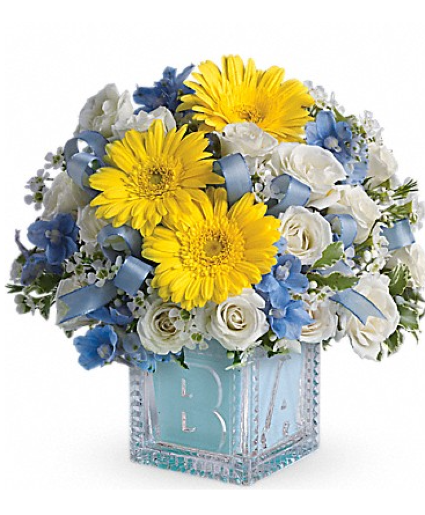 BABY'S FIRST BLOCK FLOWER ARRANGEMENT