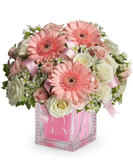 Baby's First Block - Pink assorted flowers
