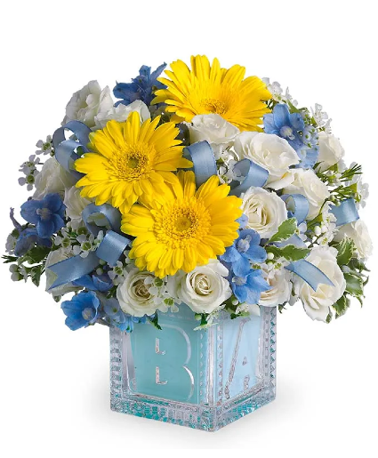 Baby's First Blue Block Bouquet assorted flowers