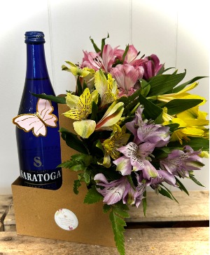 Back to School Splash bottle Saratoga and bouquet in drinking glass