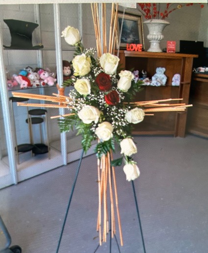 Bamboo cross Standing funeral arrangement