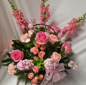 Basket of peaches, pinks and lavenders (S) 