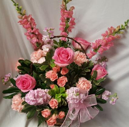 Basket of peaches, pinks and lavenders (S) 