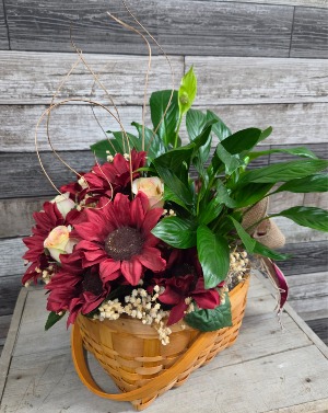 Basket with peace lily and silk flowers Planter/silk arrangement 