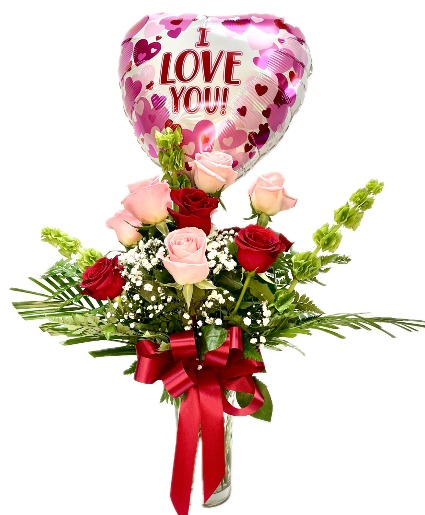 Be Mine Pink + Red Roses w/ Balloon