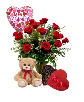 Be My Valentine! Roses, Chocolates, Plush, Mylar