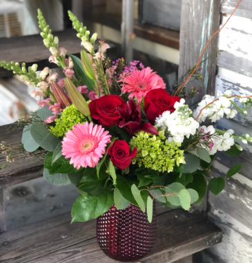 Be My Valentine's Red Glass Vase of Valentine's Flowers in Key West, FL | Petals & Vines