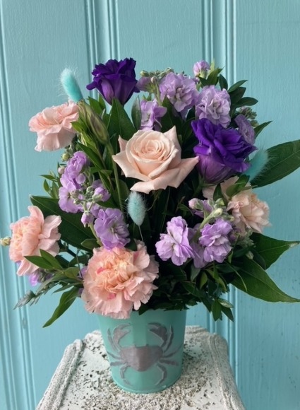 BEACHY BUCKET FLOWER ARRANGEMENT