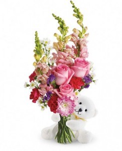 Bear Hug Bear with Pink Roses 