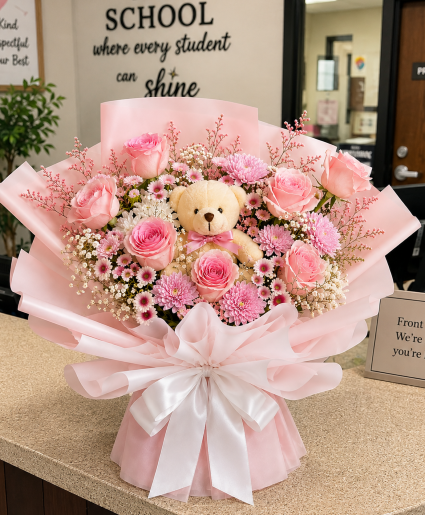 Bear-y Pretty in Pink Call Us for Faster Service & Daily Specials: (915) 303-8500 Text Us to Order Anytime: (915) 505-3708 Your trusted source for Flowers & Delivery in El Paso TX 