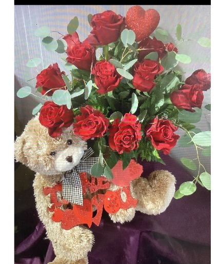 Beary Valentine  Teddy Bear with Red Roses 