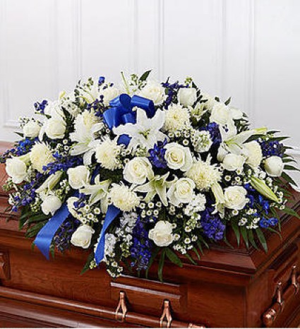 Beautiful Blue and White Casket Spray FS-63 