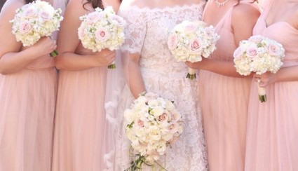 Beautiful Blush  Bride and (4) Bridesmaids Bouquets