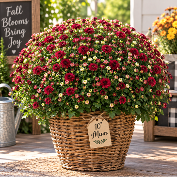 Beautiful Fall Mums – 10" Wicker Basket  in Williamsburg, VA | Blessing and Blooms Florist