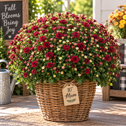 Beautiful Fall Mums – 10" Wicker Basket 