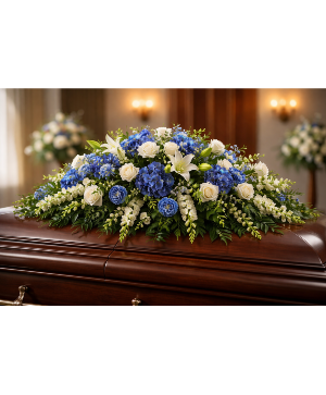 Beautiful in Blue Casket spray