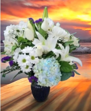 Beautiful In Blue   FS-110  Fresh Vase Arrangement 