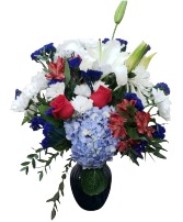 Beautiful Red White and Blue Vase Arrangement