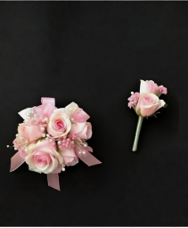 Pink Blooms Corsage and Boutonniere