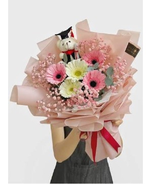 Beverly Gerbera Graduation Bear Bouquet 