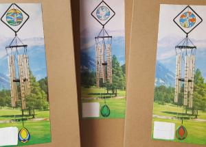 Double Stain glass chimes...Top and sail have  color designs. FOOTPRINTS, Lord's Prayer, Tears could build a stairway available.You can specify online in special instruction area or we will pick one for you.