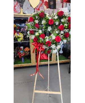 Bidding Farewell RED ROSE HEART WREATH