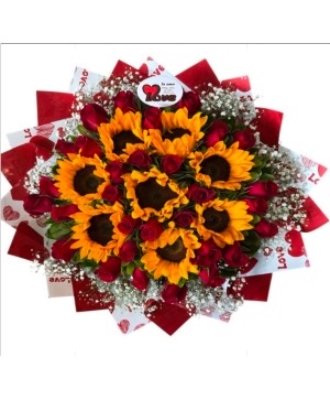 big and sunny wrapped bouquet 