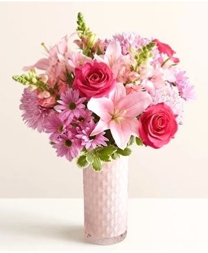 Big Hugs Winging Your Way! In Pink textured Vase w/ Gold Rim