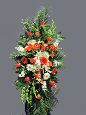 Big Orange Standing Spray Powell Florist Featured Arrangement