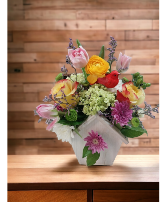 Birdhouse Beauty  container arrangment