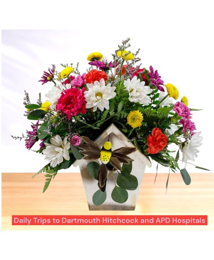 Birdhouse Blooms  Bird House Wooden Box Arrangement